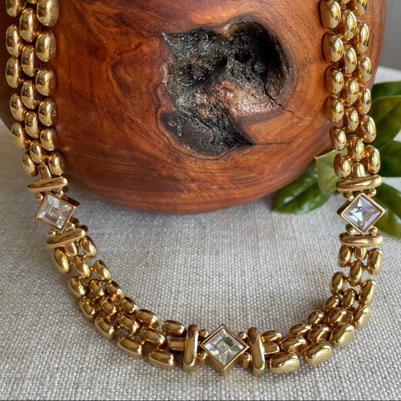 Swarovski Jewelry - Vtg Swarovski Swan Logo Crystal Goldtone Choker